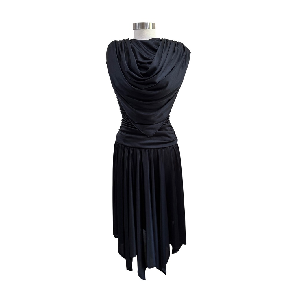 Vintage Lola Berent Superstition Black Ruched Cowl Neck Handkerchief Dress 5-6